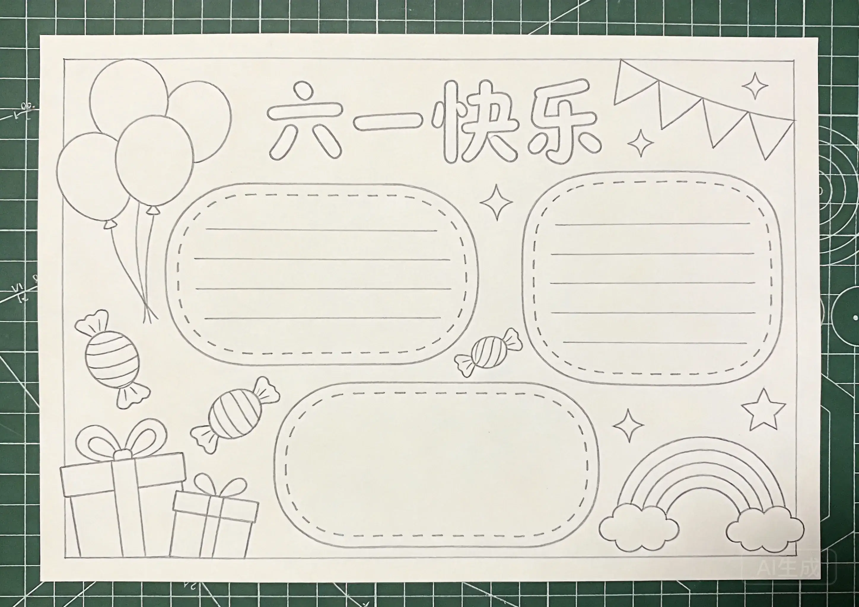 儿童节创意艺术风线稿