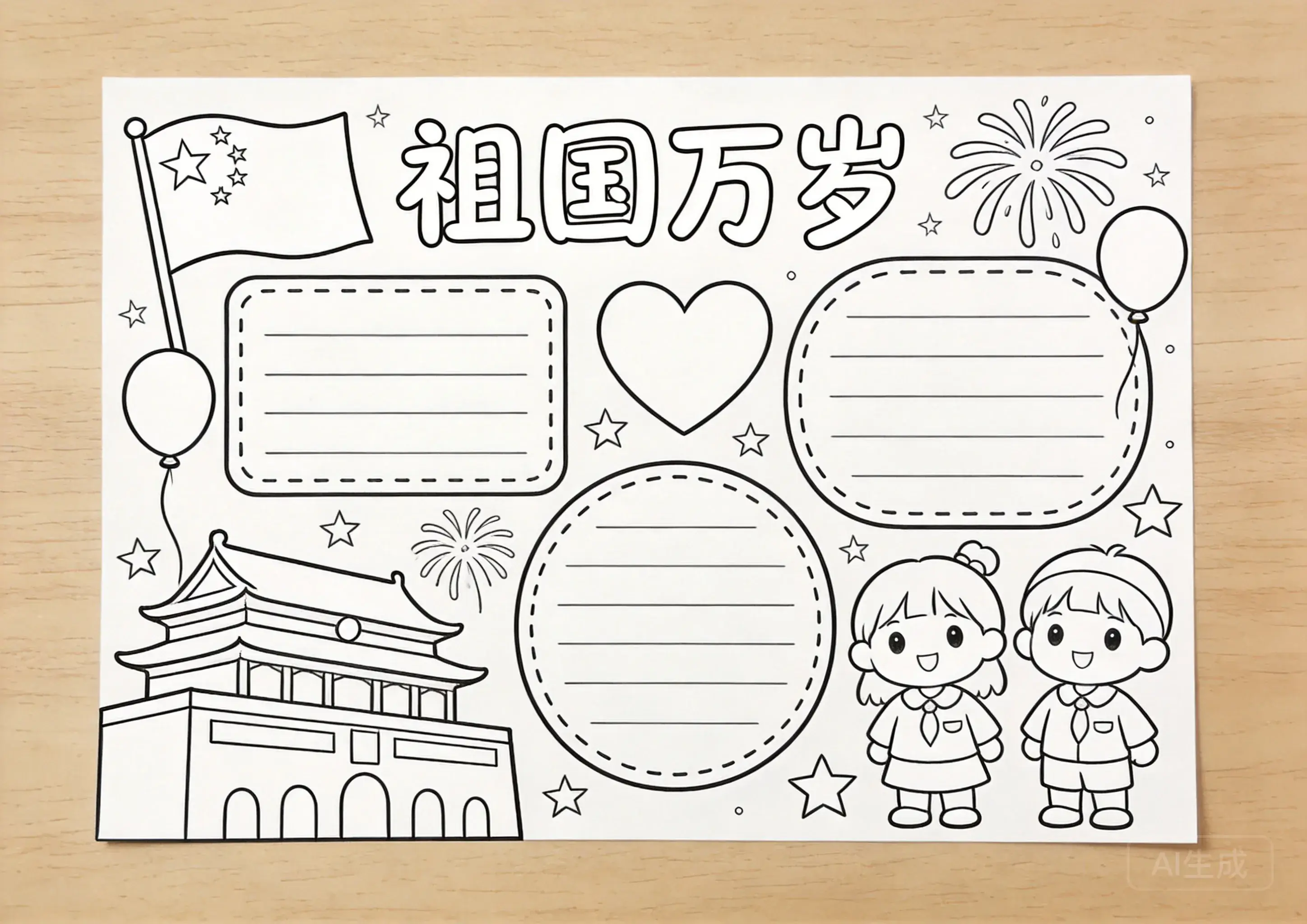 国庆节手抄报线稿