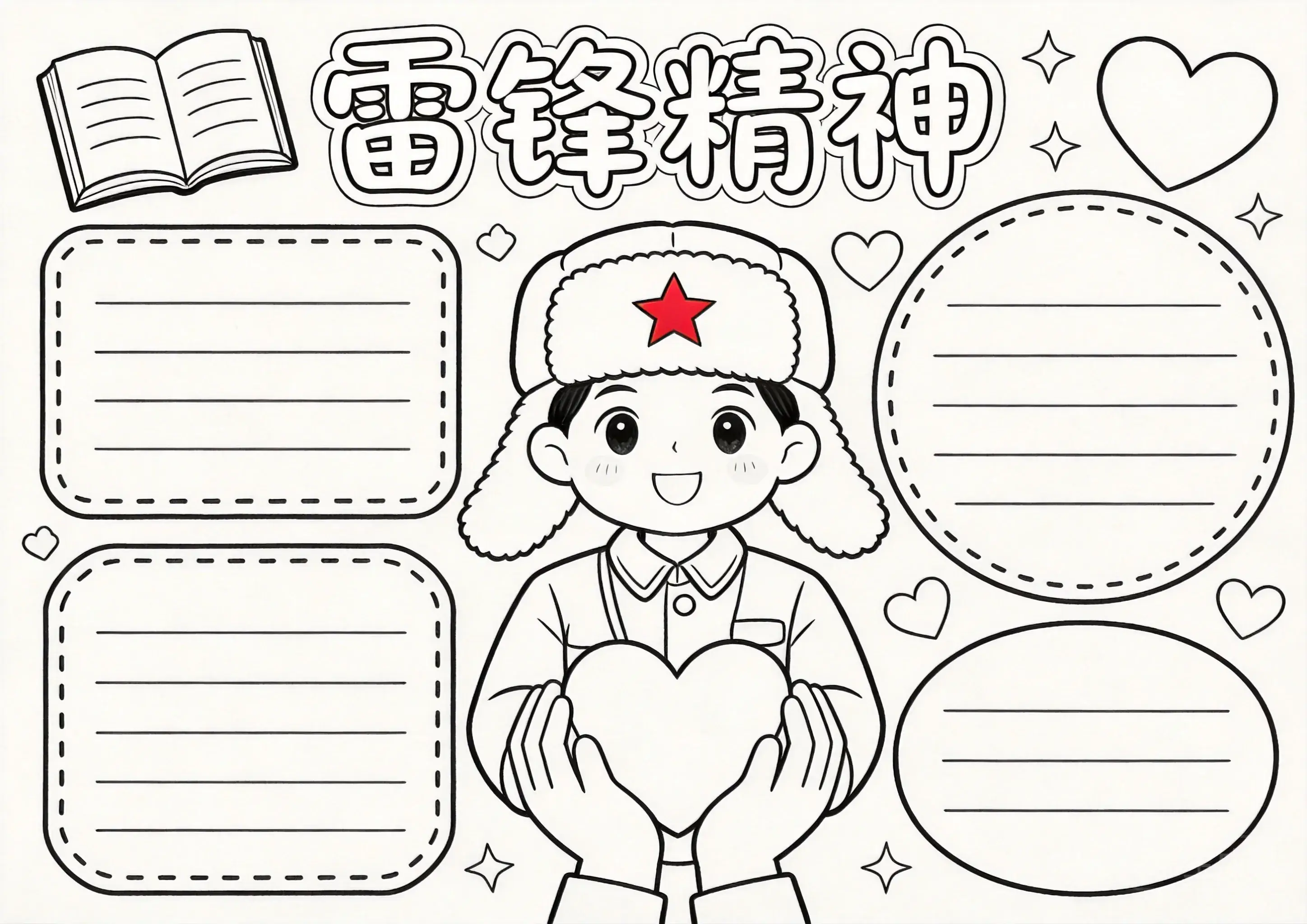 学雷锋卡通可爱线稿