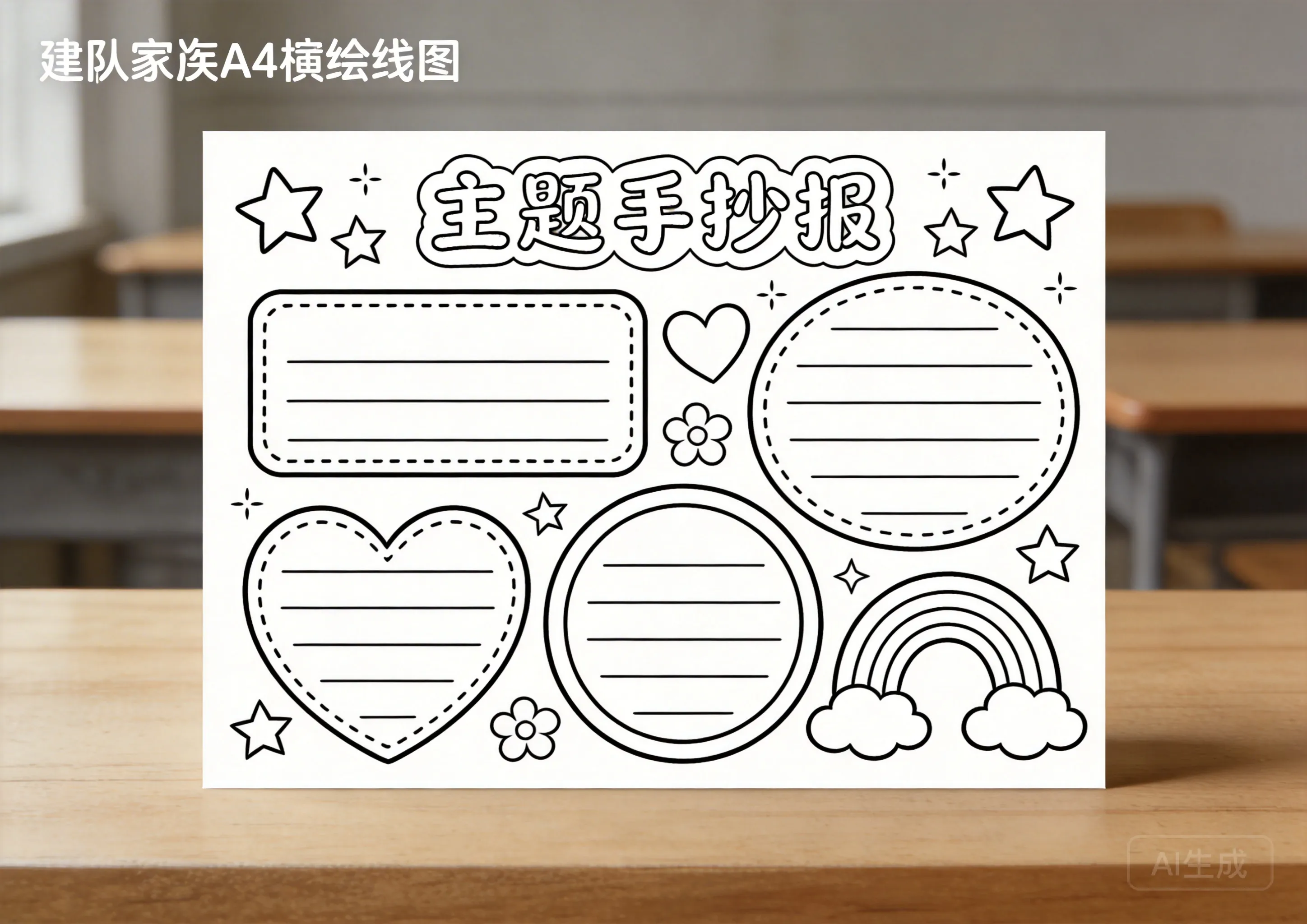 建队日卡通可爱线稿